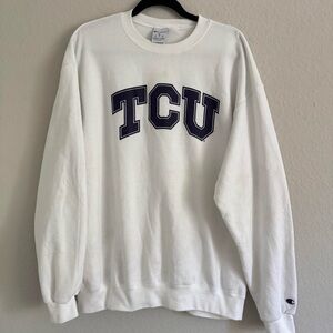 Champion TCU Crewneck Sweatshirt White Spellout Logo Size XL